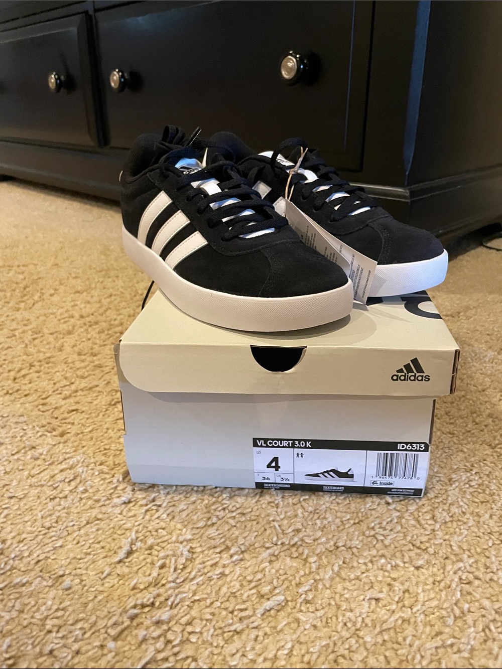 NIB- adidas Black & White Court-Style Sneakers- kids 4